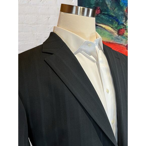 Vtg Boss Hugo Rossellini 48L 41x30 Blue with Ghost Banker's Stripe Suit 3/2 Roll - Picture 3 of 16